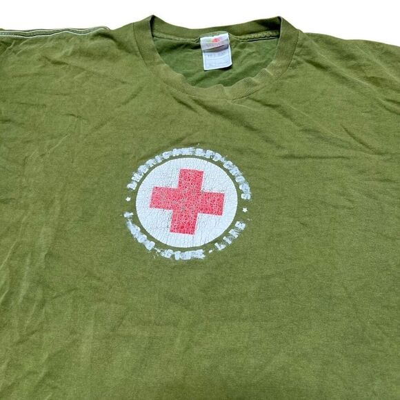 Y2K American Red Cross Green Khaki Skater Shirt Large - Picture 2 of 5